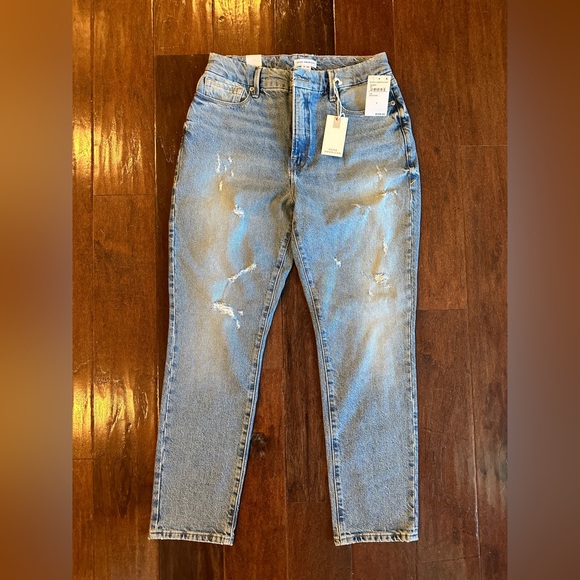 NWT Good American Good Classic Indigo Distressed Straight Leg Jeans Size 6 - Picture 4 of 7